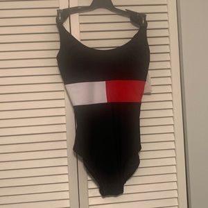 NWOT Tommy Hilfiger Womens Iconic Logo Navy Red White Color 1pc Swimsuit Sz S